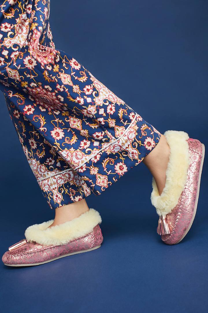 Llani X Anthropologie Metallic Moccasin Slippers