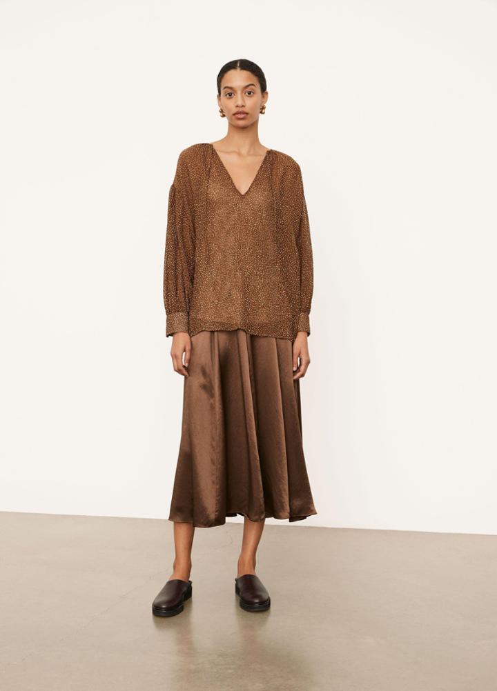 Vince Starry Dot Shirred Neck Blouse