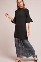 Knitted & Knotted Ruffle-sleeve Mock Neck Tunic