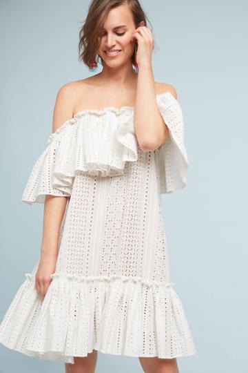 Korovilas Tiered Eyelet Off-the-shoulder Dress