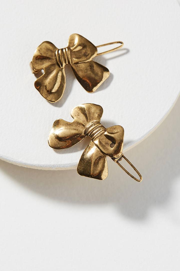 Anthropologie Gold Bow Barette Set