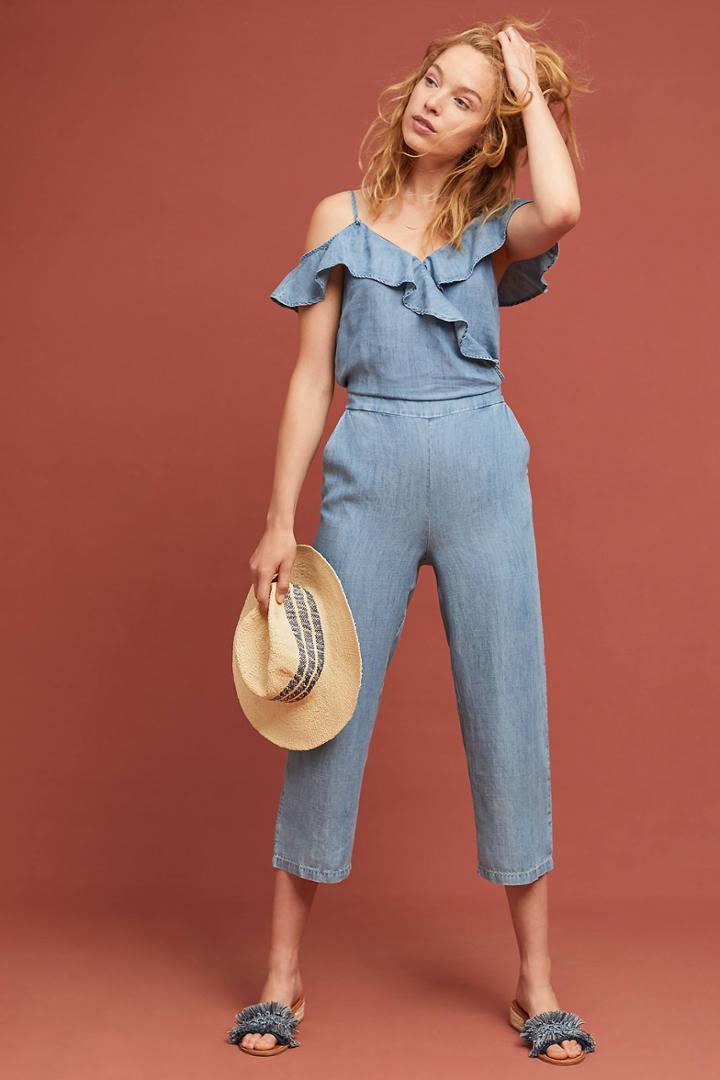 Michael Stars Ruffled Open-shoulder Jumpsuit