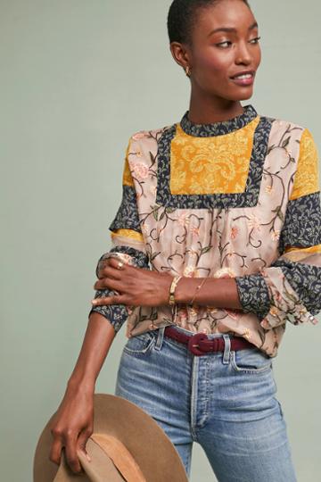 Let Me Be Love Actually Patchwork Silk Blouse