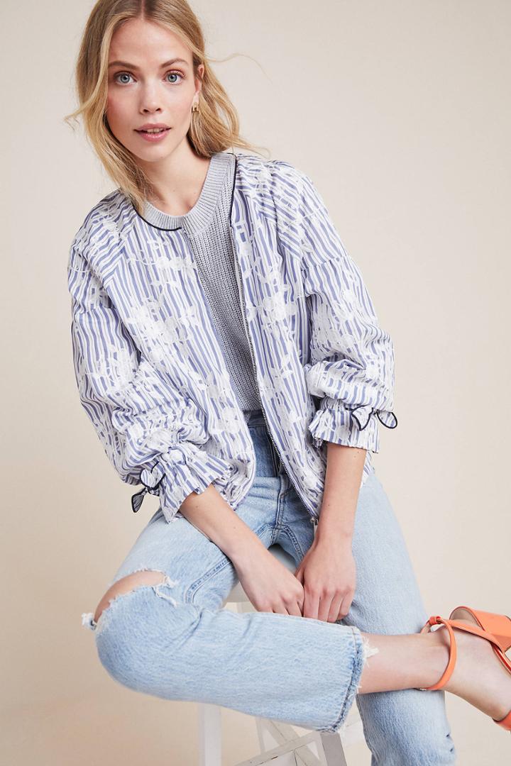 Skies Are Blue Embroidered Bomber Jacket