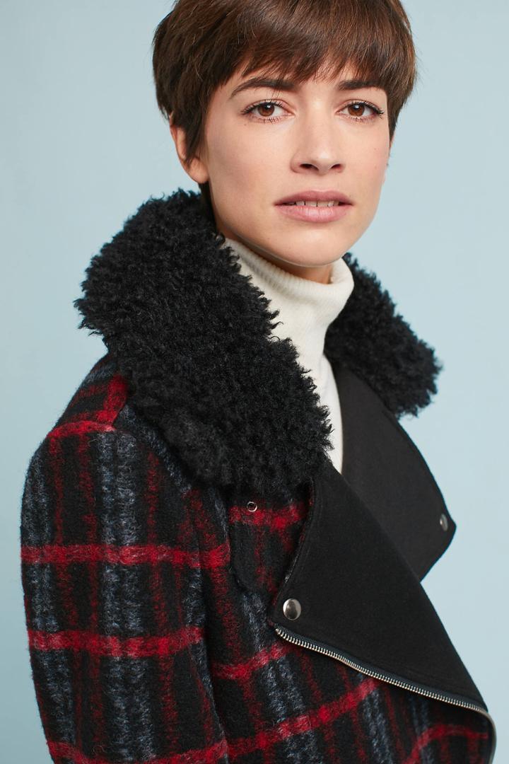 Greylin Plaid Shearling Moto Jacket