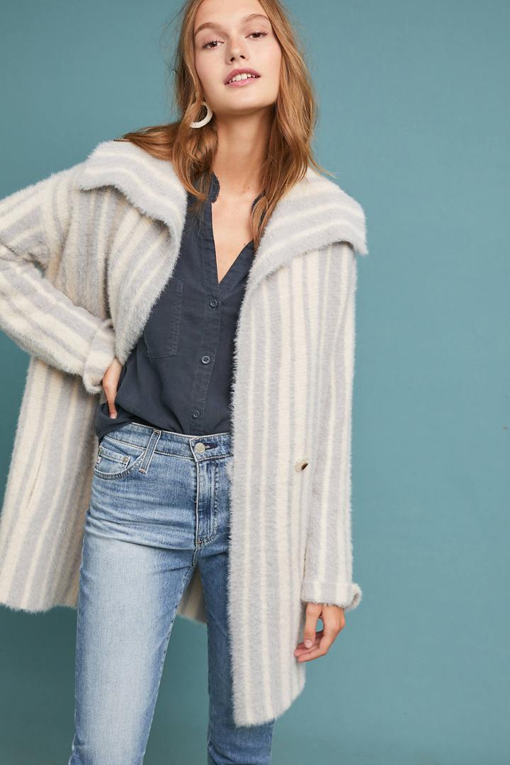Moth Striped Eyelash Sweater Coat