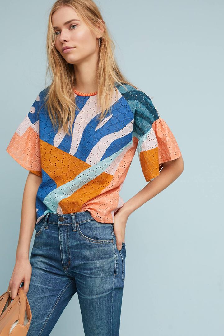 Conditions Apply Colorblock Eyelet Top