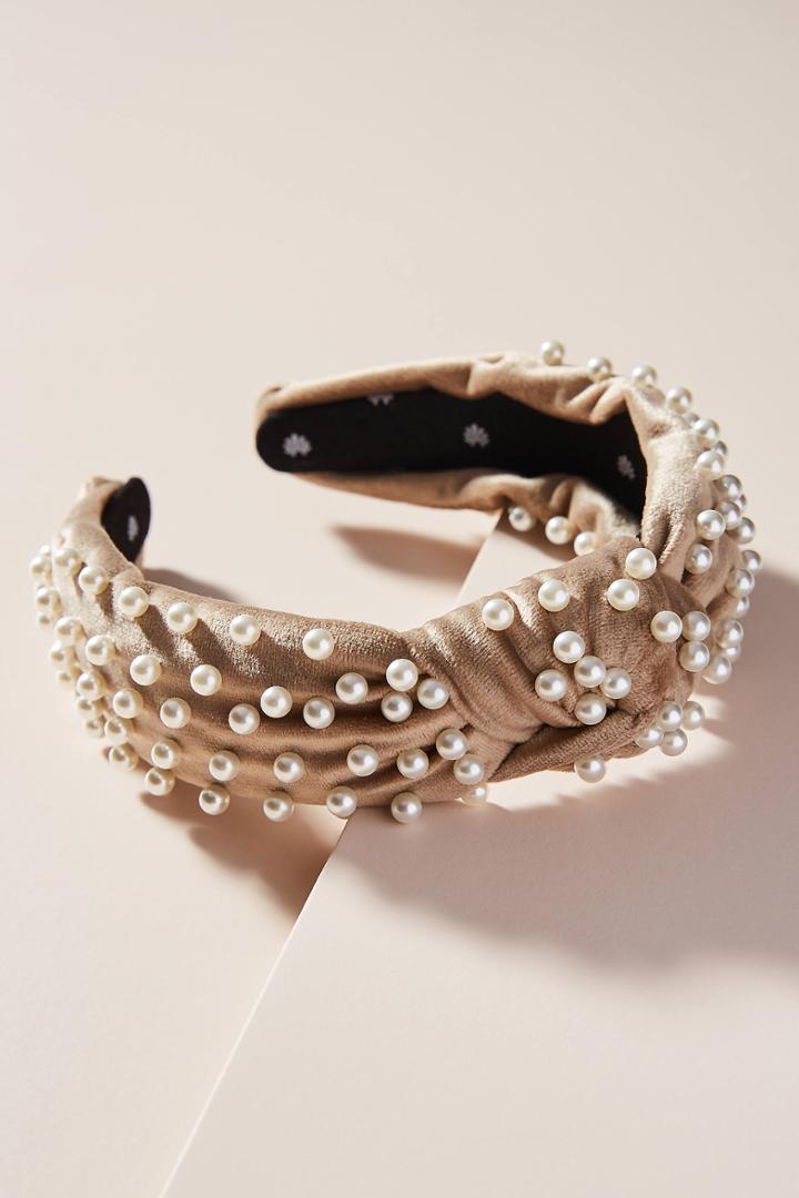 Lele Sadoughi Velvet Pearl Knotted Headband