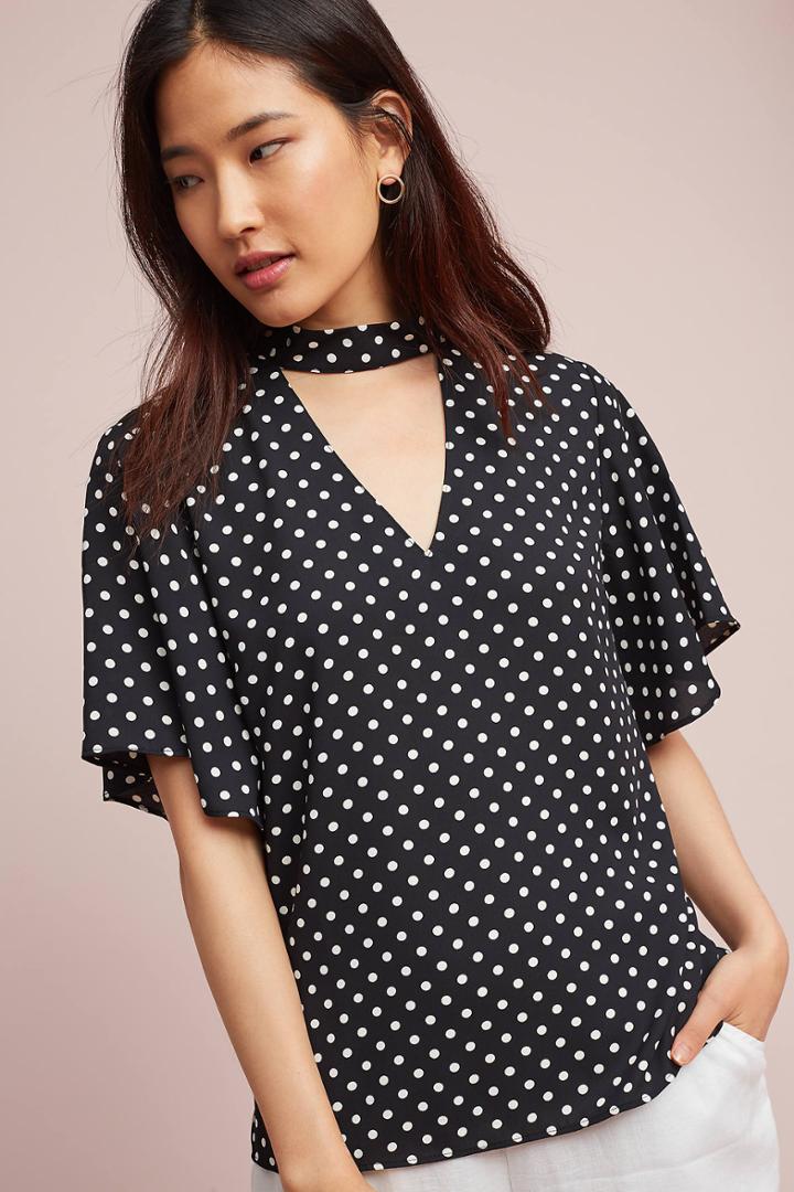 Lea & Viola Printed Cutout Blouse