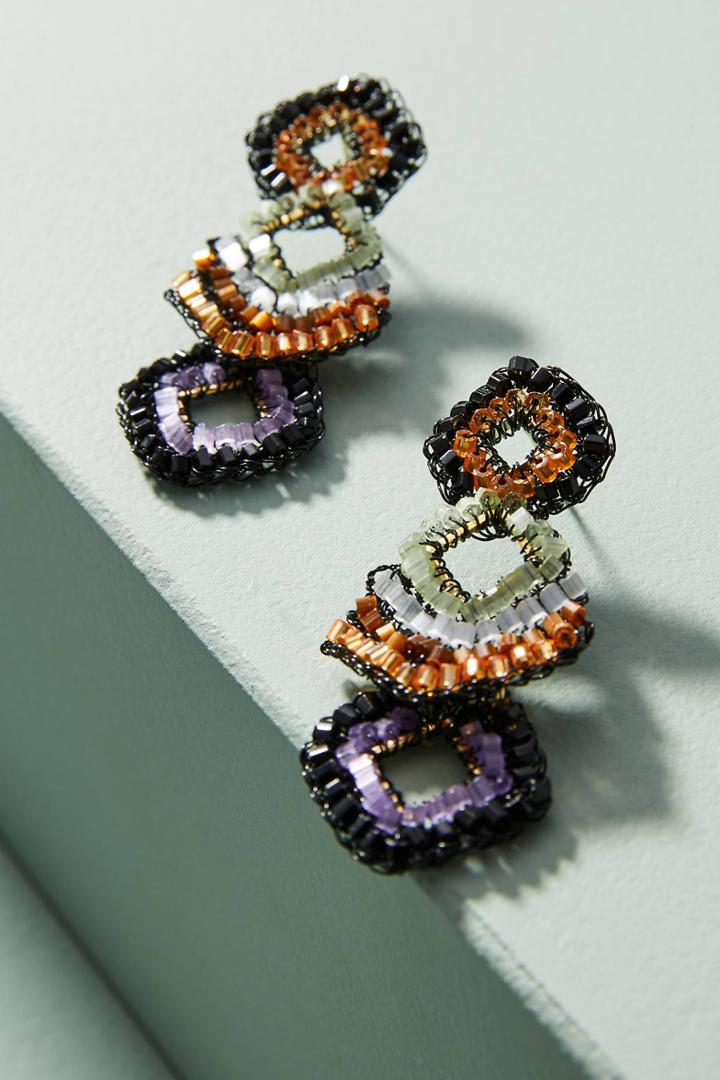 Anthropologie Beaded Chevron Drop Earrings