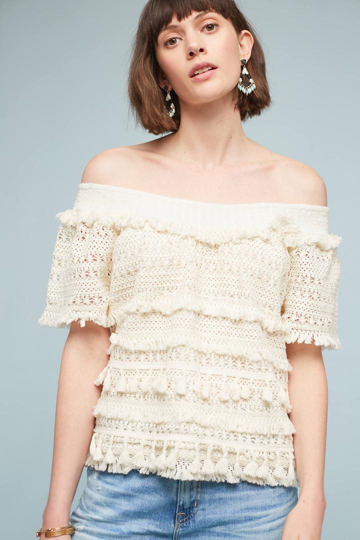 Love Sam Tassled Off-the-shoulder Top