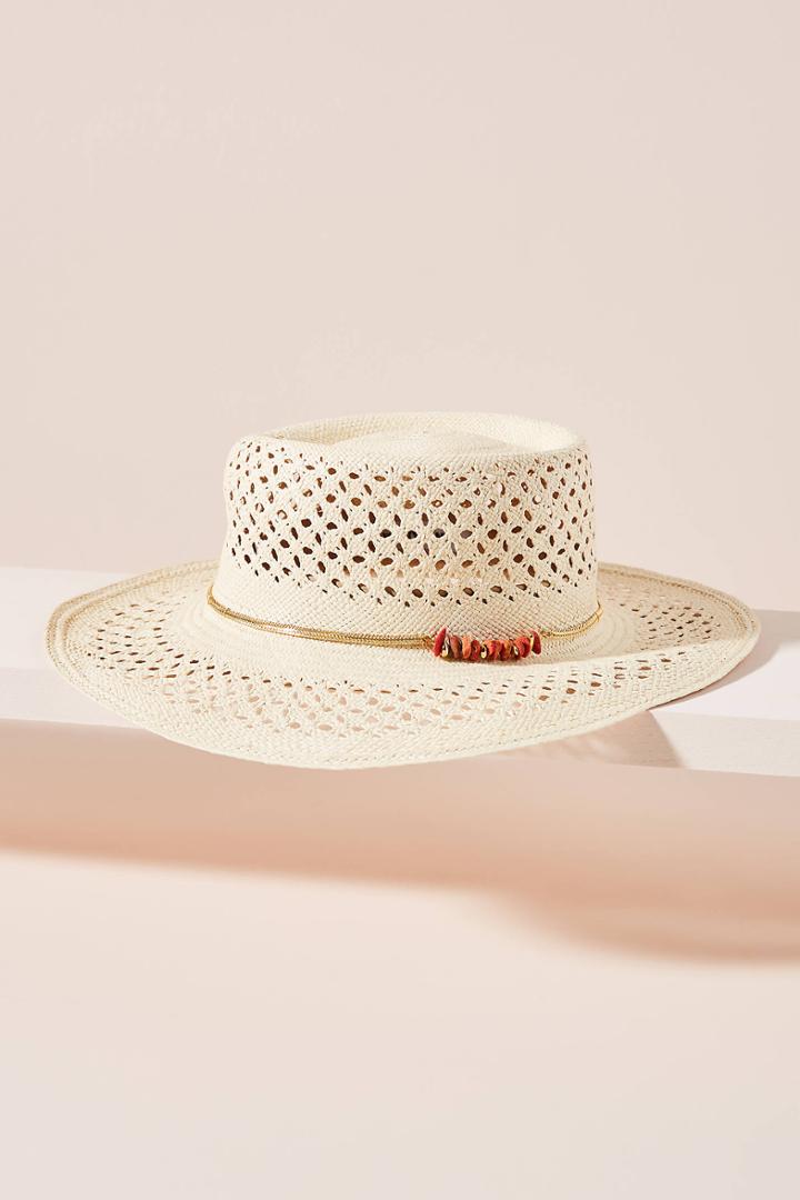 Van Palma Beaded Straw Boater Hat