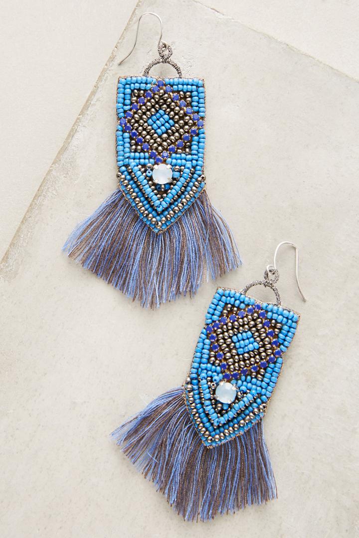Anthropologie Cobalt Fringe Earrings