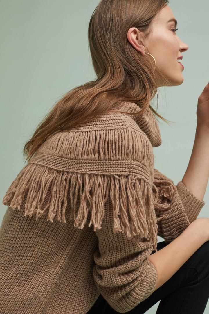 Chloe Oliver Fringed Mock Neck Pullover