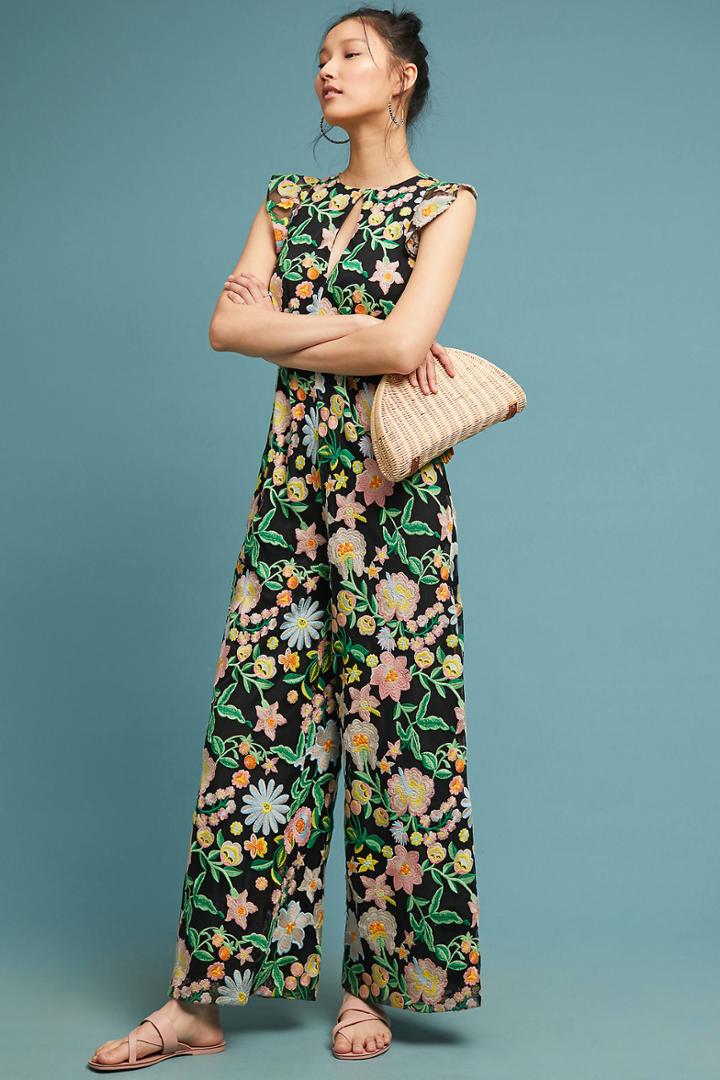 Ml Monique Lhuillier Poppy Embroidered Jumpsuit