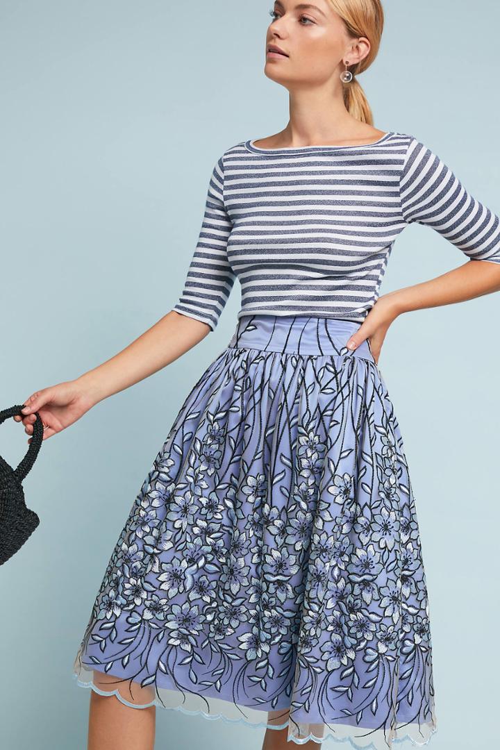 Eliza J Floral Embroidered Tulle Skirt
