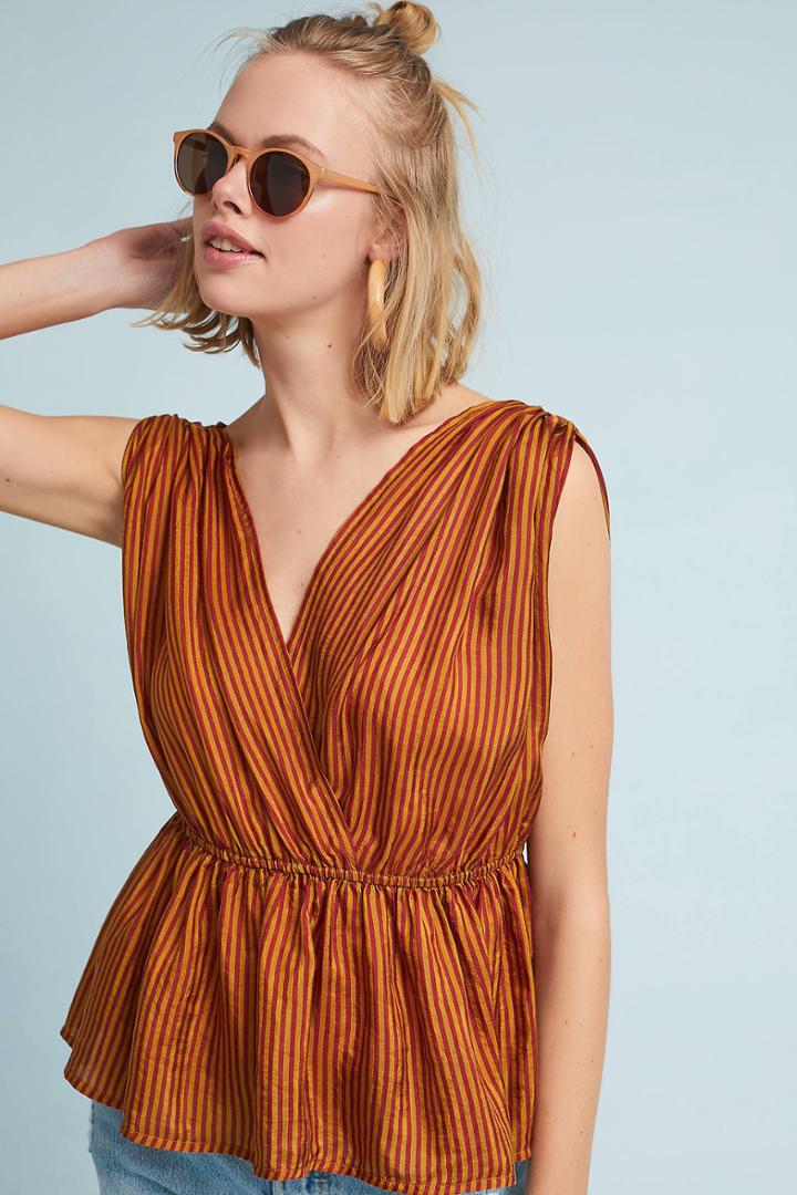 Mes Demoiselles Metallic Silk Peplum Top