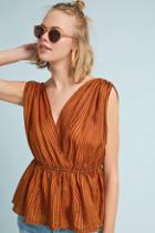 Mes Demoiselles Metallic Silk Peplum Top