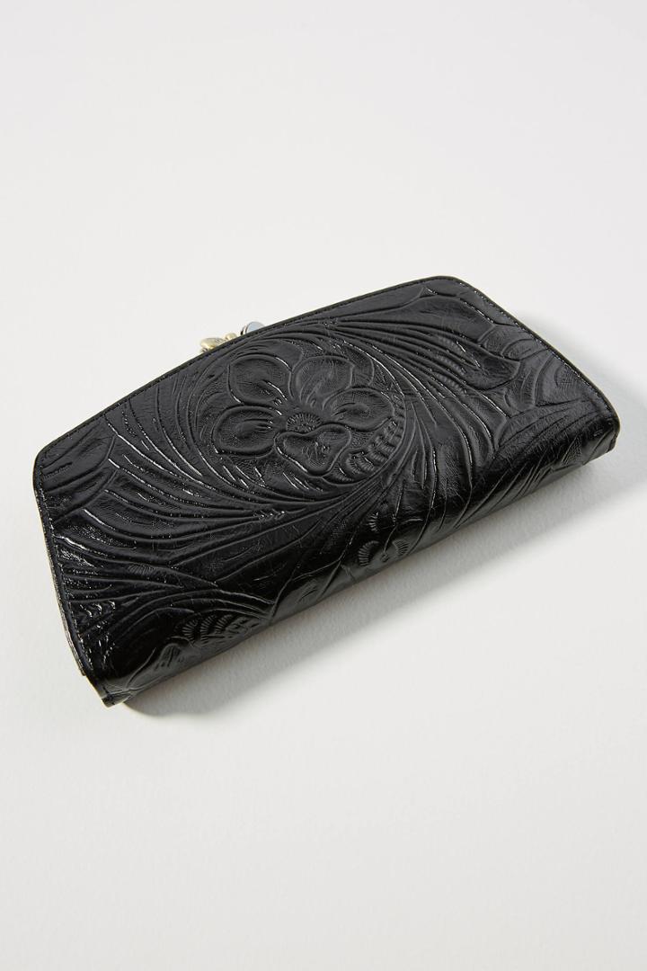 Hobo Embossed Leather Push Lock Wallet