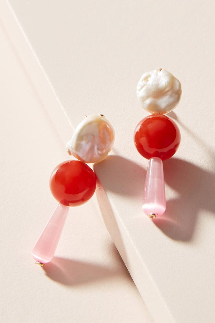 Anthropologie Pearl + Carnelian Drop Earrings