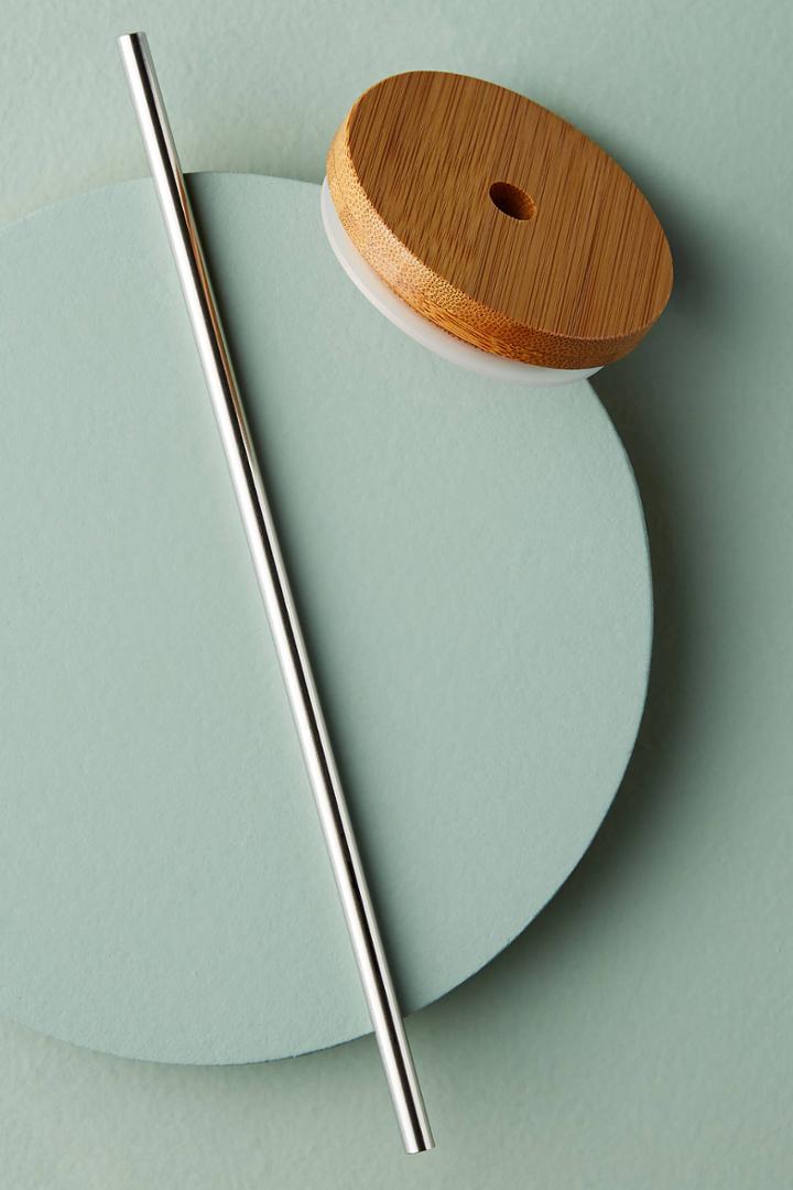 Anthropologie Bamboo Tumbler Lid + Straw