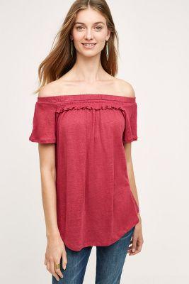 Bordeaux Linen Off-the-shoulder Tee