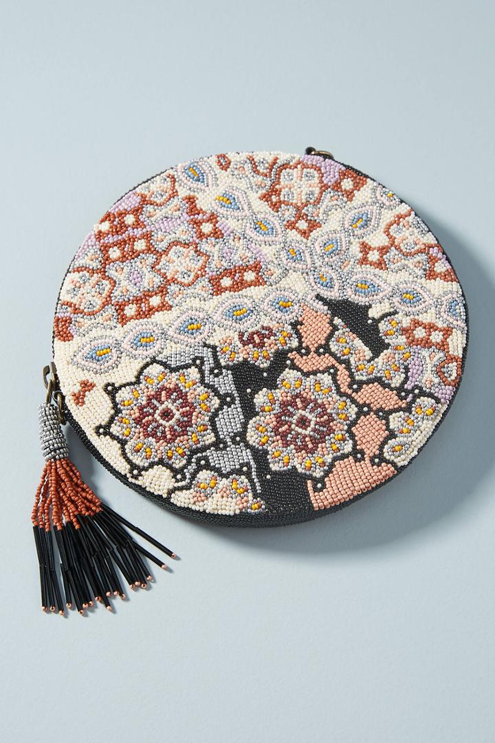 Anthropologie Florence Beaded Round Pouch