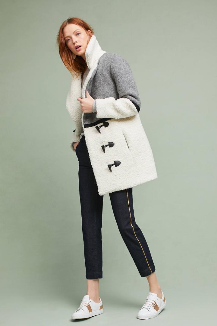 Tracy Reese Colorblocked Shearling Coat