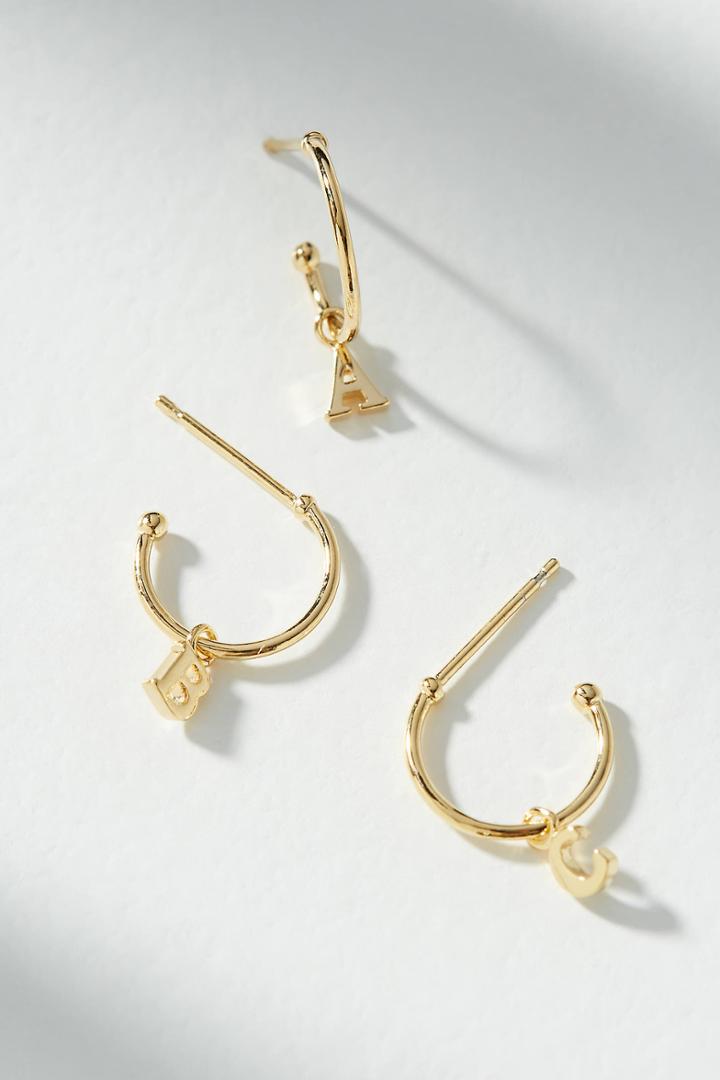 Anthropologie Monogrammed Hugger Hoop Earrings