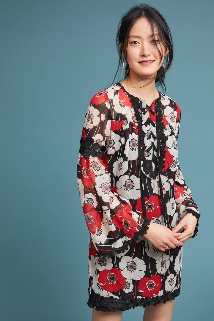 Anna Sui Field Of Poppies Silk Tunic Dress