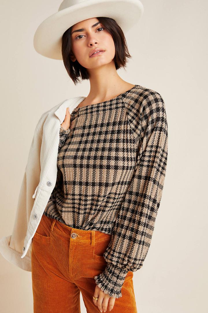 Ro & De Katrina Smocked Plaid Pullover