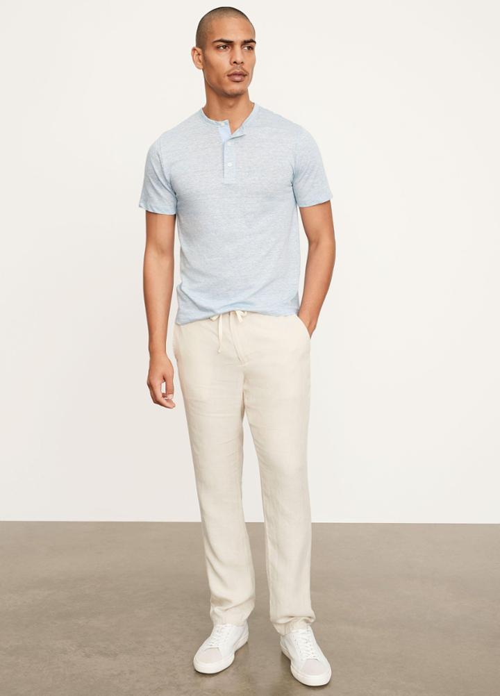 Vince Fine Stripe Short Sleeve Henley