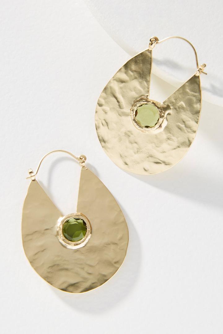 Anthropologie Rania Hammered Oval Hoop Earrings