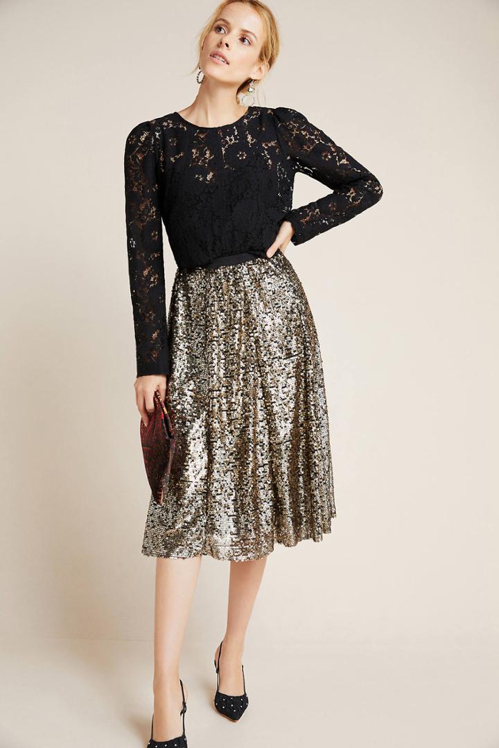 Maeve Orleans Sequined Midi Skirt