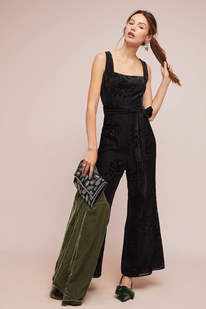 Moulinette Soeurs Noir Velvet Burnout Jumpsuit
