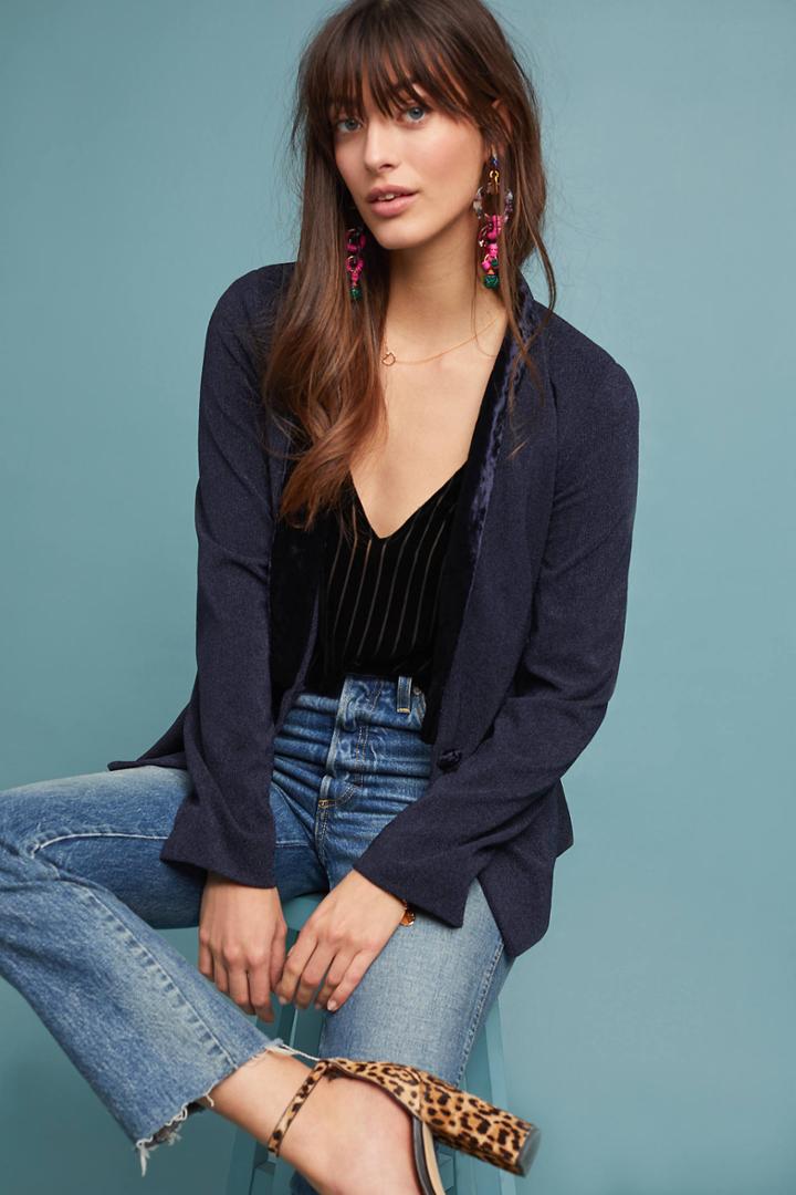 Skies Are Blue Velvet-trimmed Blazer