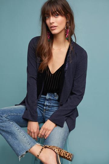 Skies Are Blue Velvet-trimmed Blazer