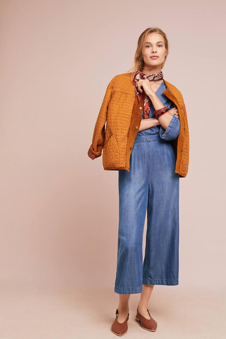 Cloth & Stone Chambray Flutter-sleeve Jumpsuit