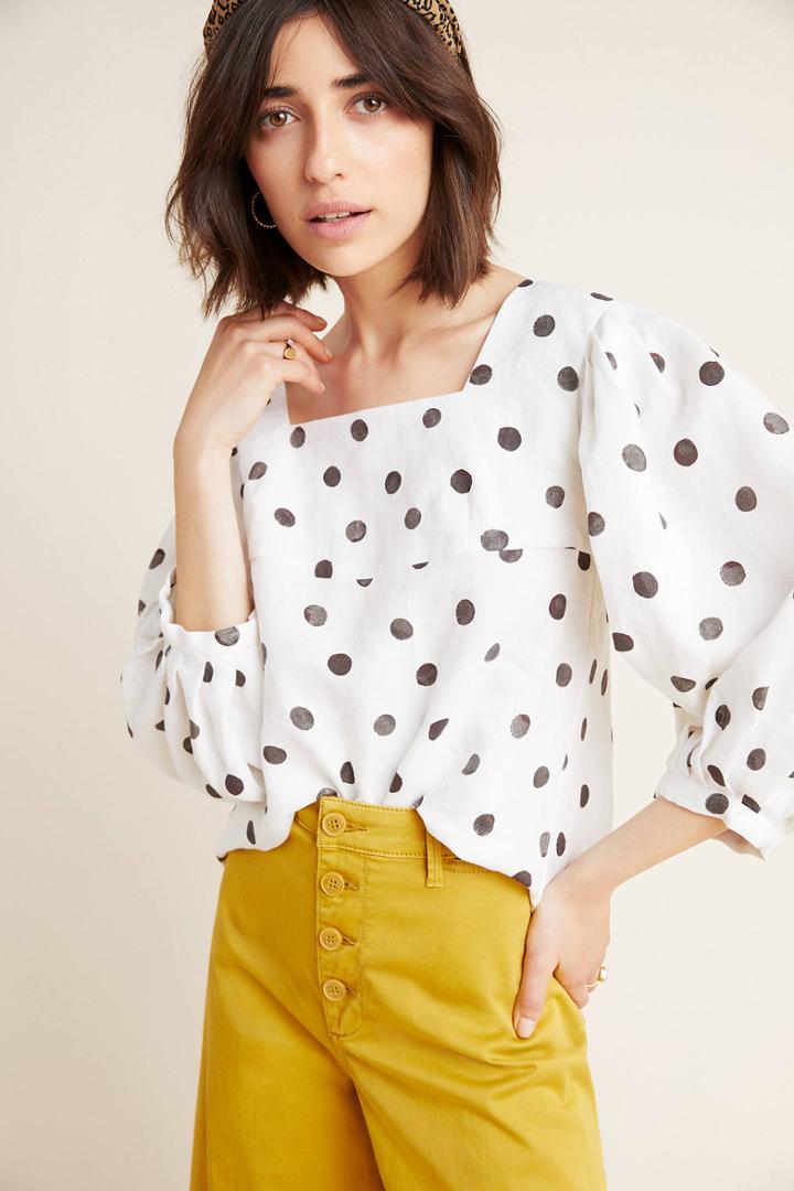 Whit Polka Dot Linen Blouse