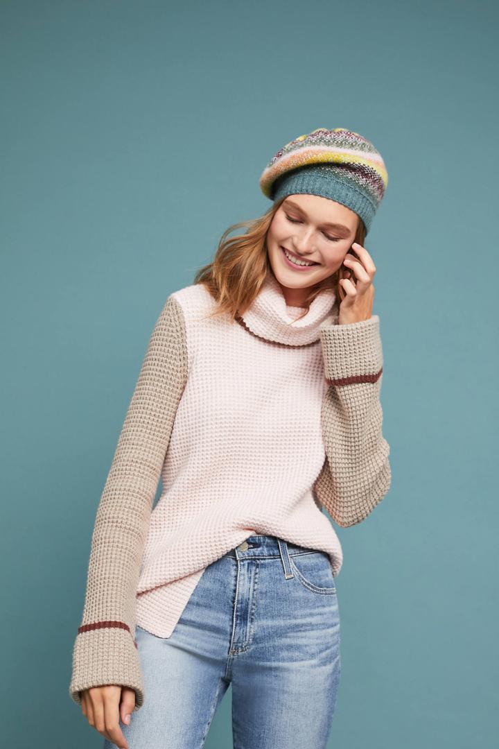 Anthropologie Colorblocked Waffle Sweater