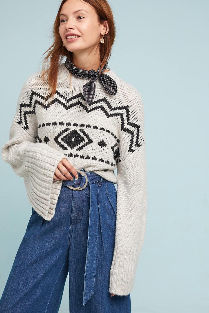 Cupcakes And Cashmere Geometric Bell-sleeved Sweater