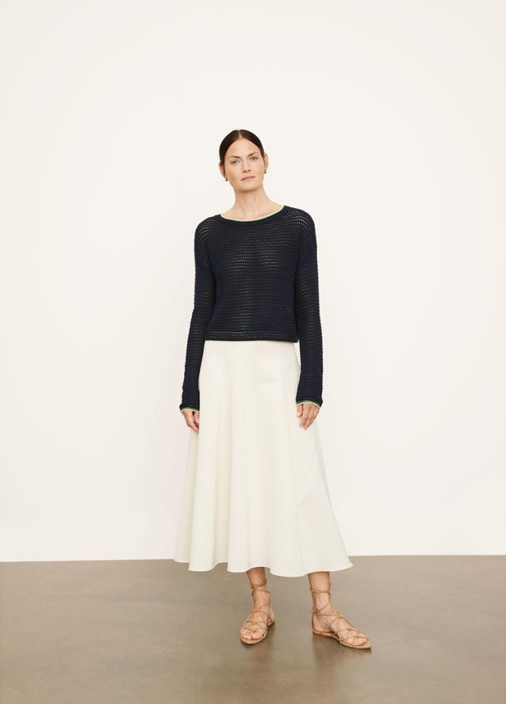 Vince Crochet Contrast Tipping Crew Neck Top
