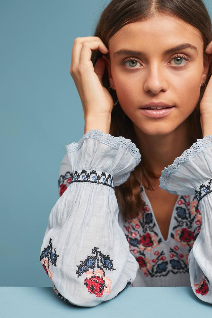 Love Sam Tara Embroidered Peasant Top
