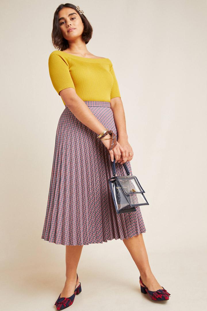 Maeve Wilma Pleated Midi Skirt