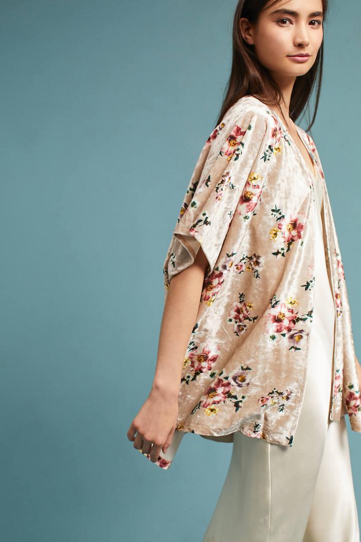 Anthropologie Newbury Floral Velvet Kimono