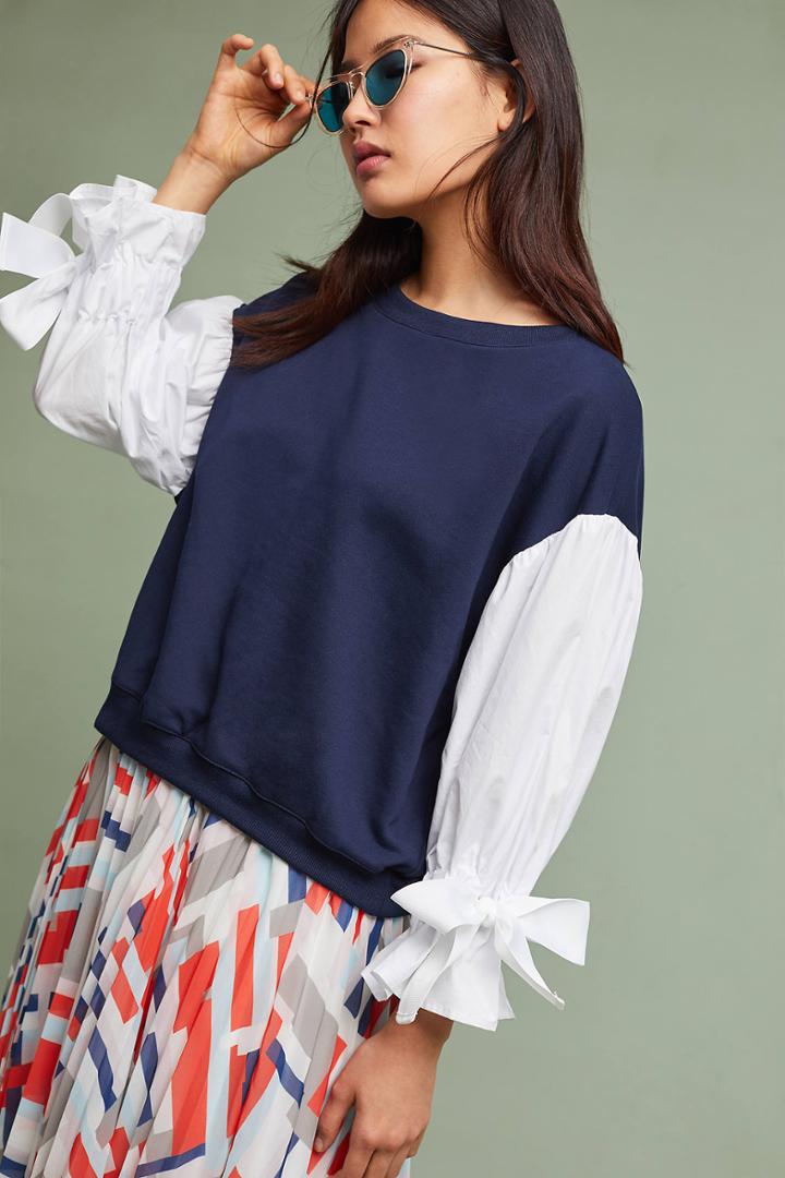 Chloe Oliver Poplin-sleeve Sweatshirt