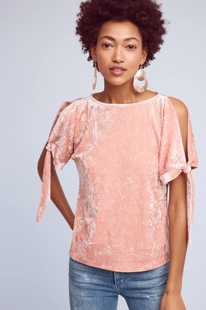Ro & De Velvet Open-shoulder Top