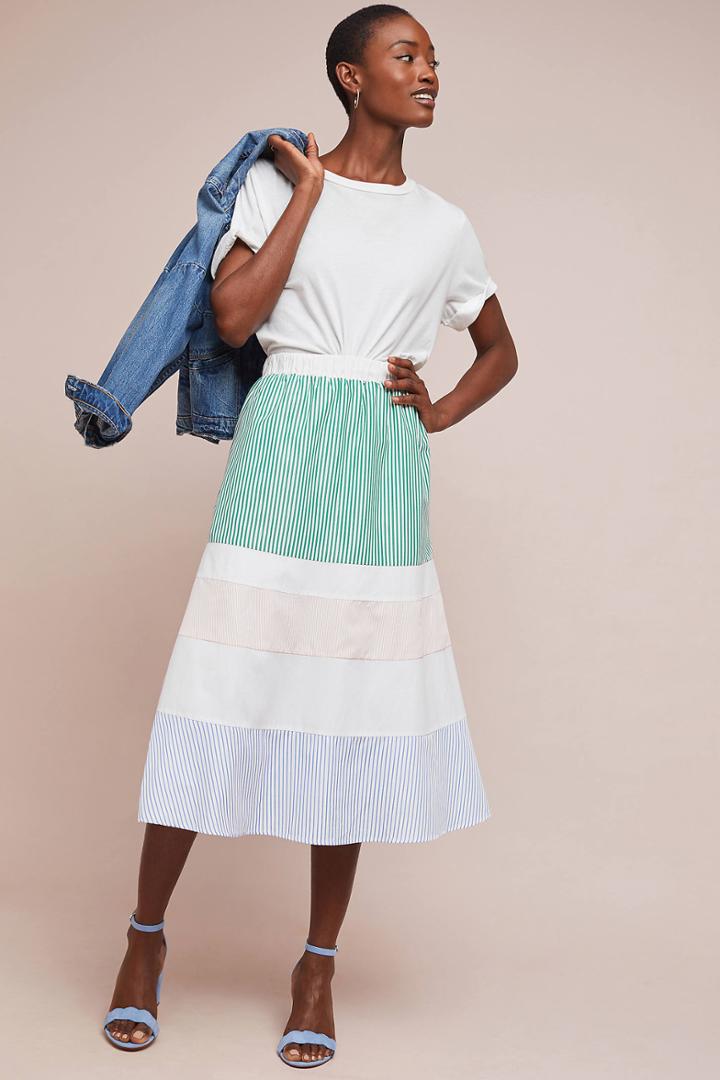 English Factory Striped Poplin Skirt