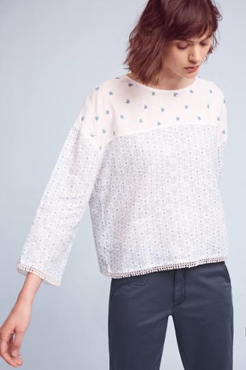 Eze Sur Mer Tonia Beaded Linen Blouse