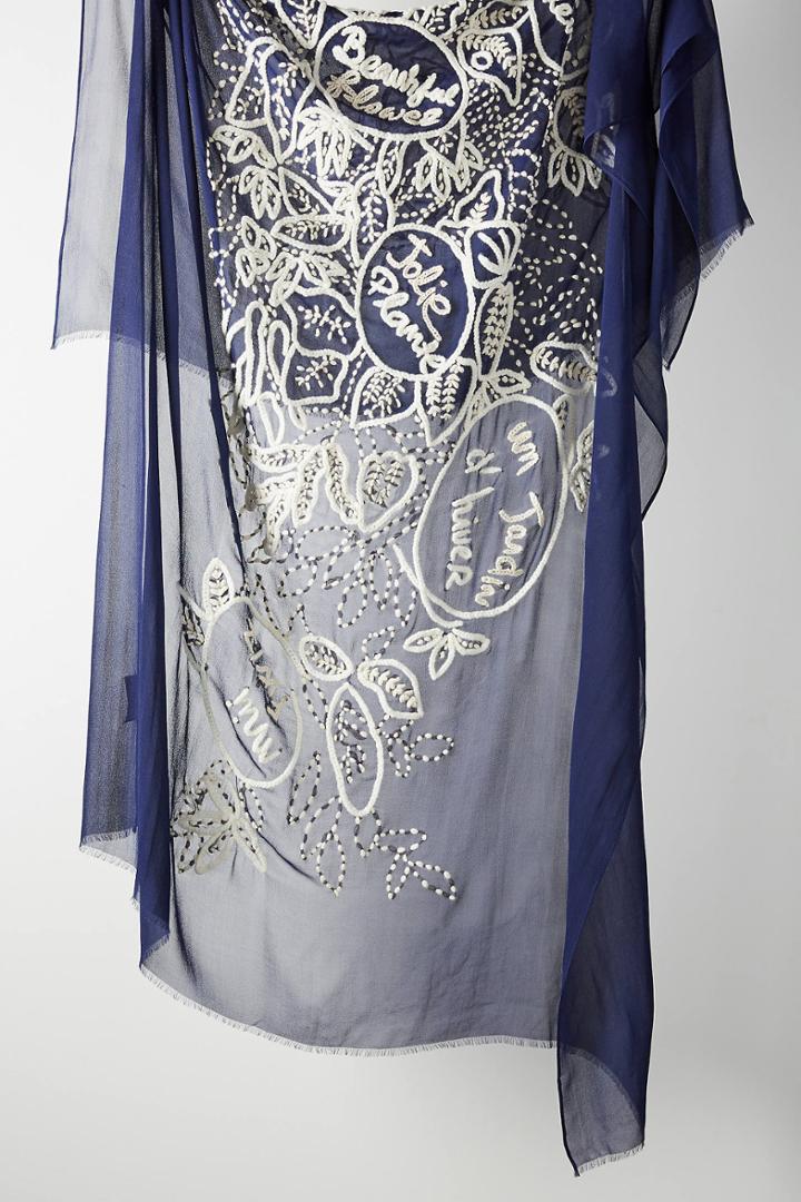 Anthropologie Indigo Floral Silk Scarf